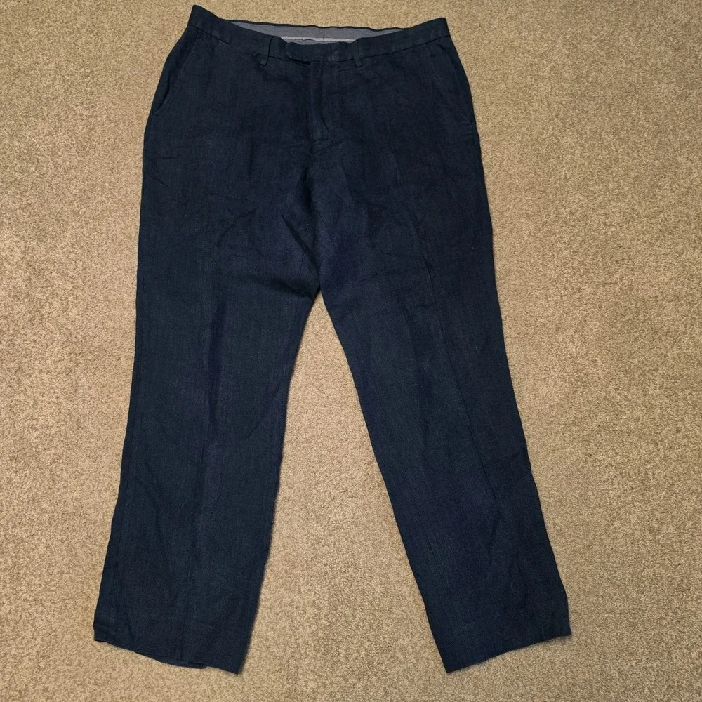 J.Crew Bowery Baird McNutt Irish Linen Pants Mens 34x30 Blue Straight C0633